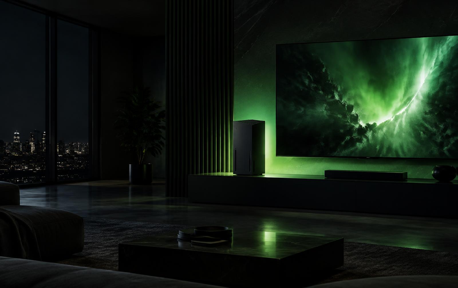 Tall black console beside a large TV